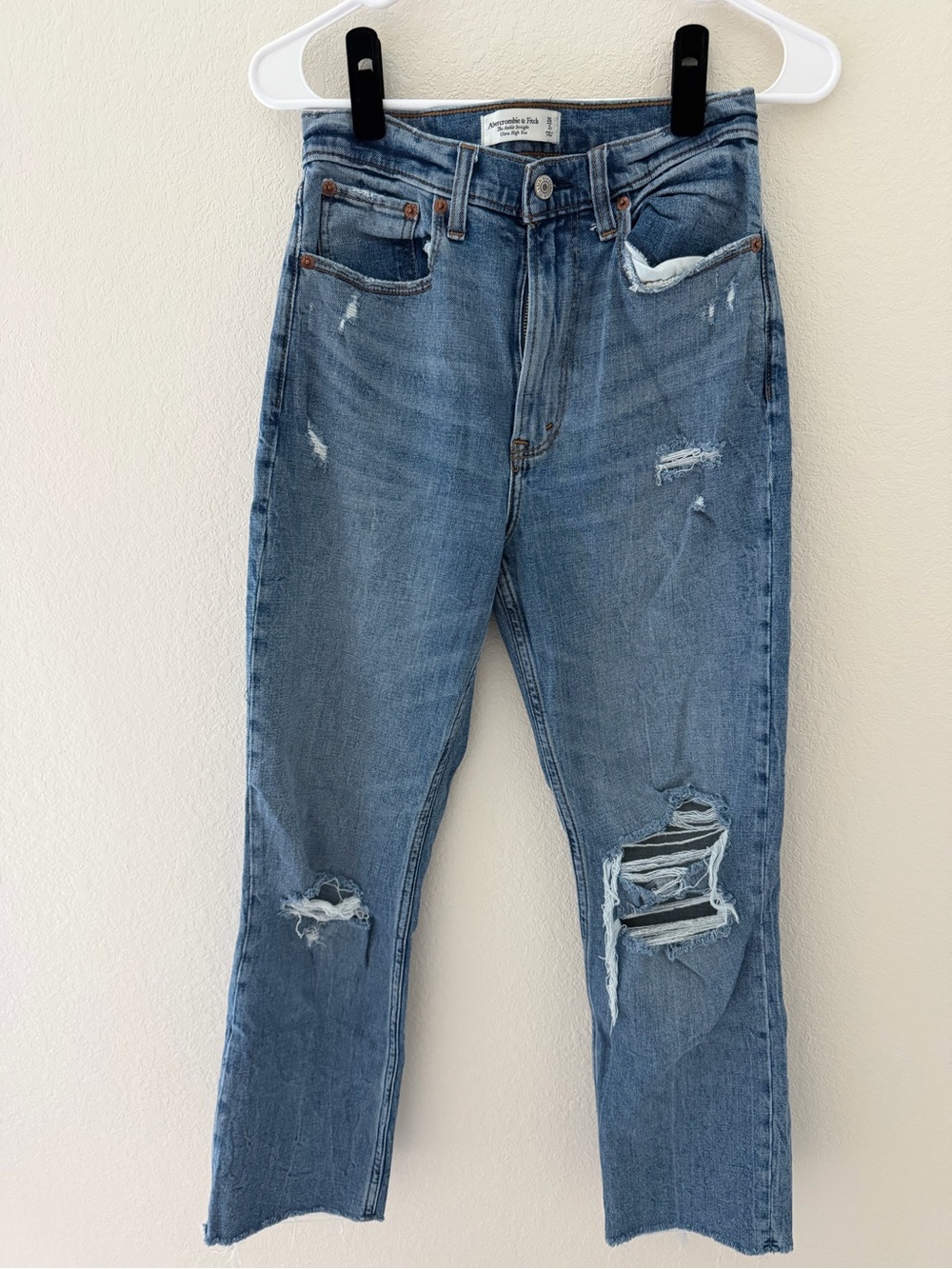 Abercrombie & Fitch Light Blue Distressed Straight-Leg Jeans